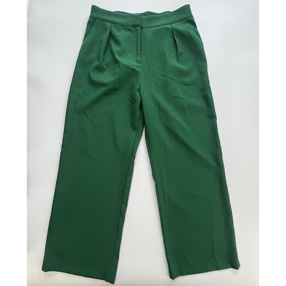 Womens Green Pant Suit Set Large Wide Leg Blazer Office Career Business Chic - Picture 5 of 12